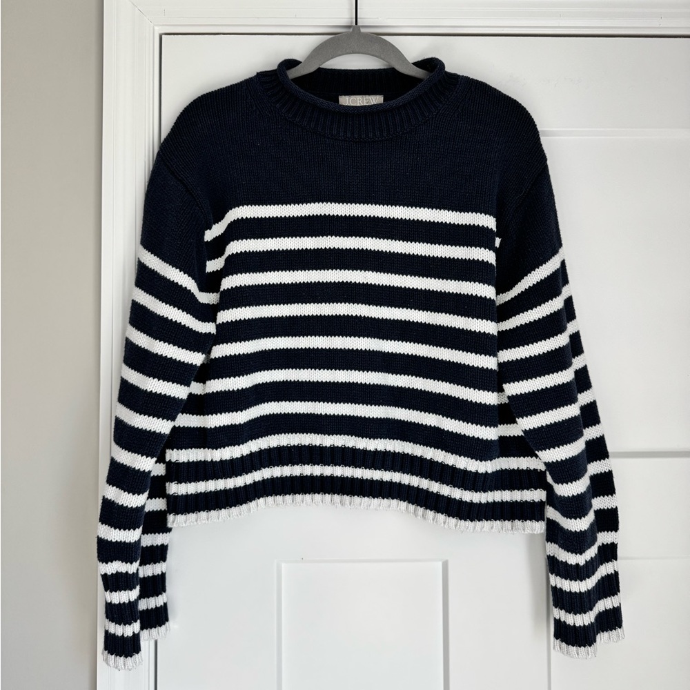 J. Crew Navy and White Striped Crewneck Sweater - Picture 2 of 5